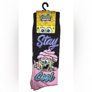 SpongeBob Crew Socks 1 Pair Men 6.5-12 Black Pink Blue w Stay Cool Square Pants
